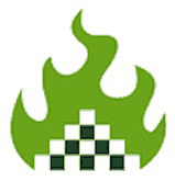 Logo des Barcamps, Brennendes Dreieck, Flamme in dunkelgrün