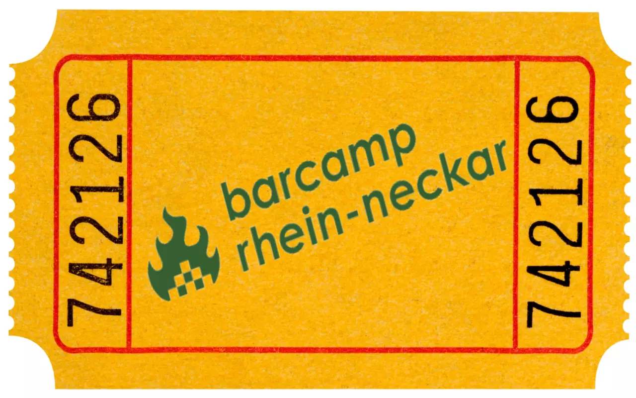 Ein orange Abreißricket mit der Aufschrift Barcamp Rhein-Neckar und einer Seriennummer