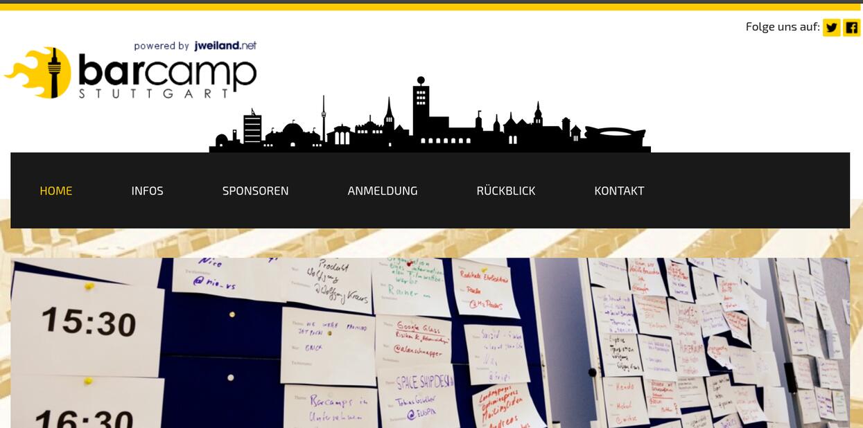 Bildschirmfoto der Startseite des Barcamp Stuttgart